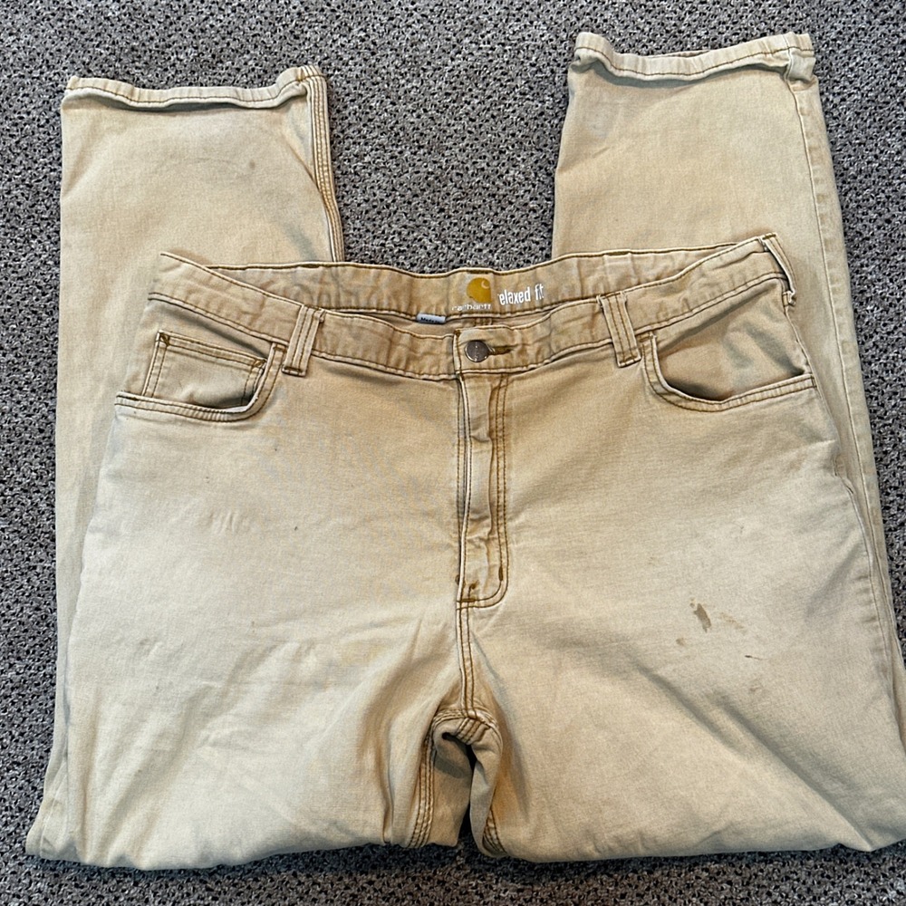 Carhartt Mens Relaxed Fit Canvas Work Pants Tan 40x32 102517-918 Utility Pocket